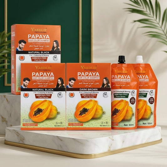 YARDLIE Papaya Hair Color Shampoo - Ammonia-Free - Natural Black / Dark Brown