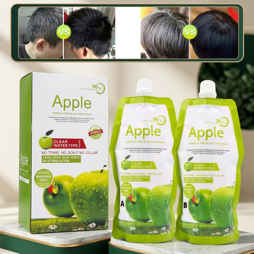 Apple Ammonia-Free Black Hair Cream - Clear Water Type - No Scalp No Collar